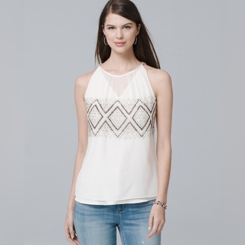 Embellished Pretty Shell | Size XXS | Color Ecru | WHBM